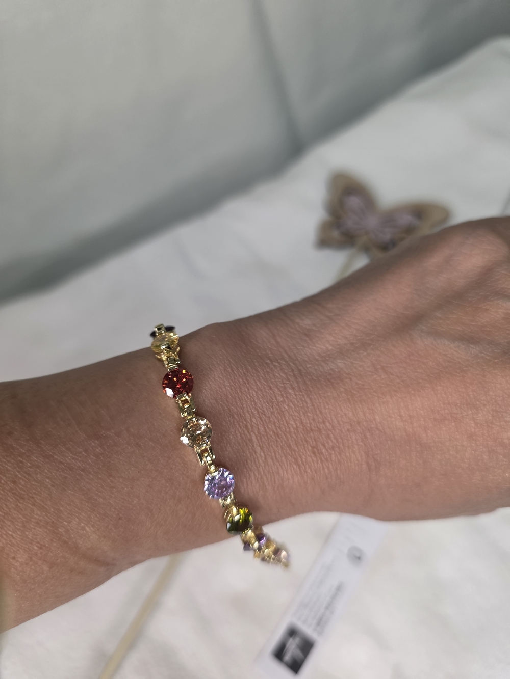 Gold Multi-Color Crystal Tennis Bracelet - Unbranded